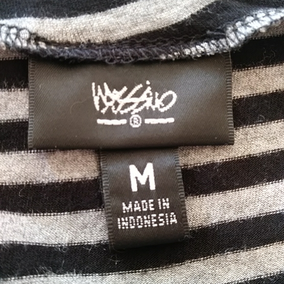 Mossimo Striped V Neckline High Low Hem Dress M Gray Black Stripes - Picture 2 of 13